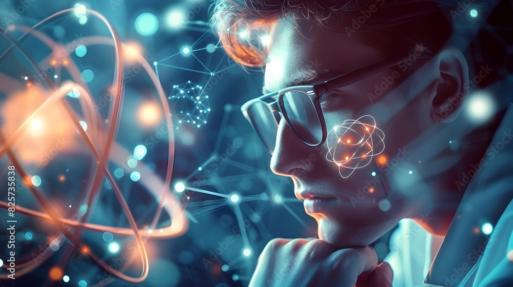 Poster inquisitive scientist exploring the boundless realms of scientific discovery and technological innov