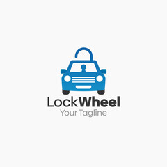 Illustration Vector Graphic Logo of Lock Wheel. Merging Concepts of a Padlock and Car Shape. Good for business, startup, company logo