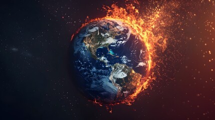 Fototapeta premium Burning Planet Earth in Space Apocalyptic Conceptual of Global Environmental Crisis and Climate Change