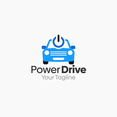 Illustration Vector Graphic Logo of Power Drive. Merging Concepts of a Power switch and Car Shape. Good for business, startup, company logo