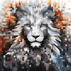 Abstract mosaic wild lion portrait
