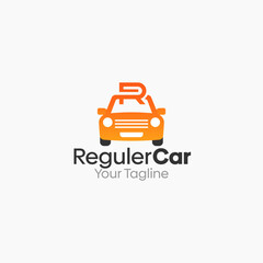 Illustration Vector Graphic Logo of Regular Car. Merging Concepts of Initial Alphabet R and Car Shape. Good for business, startup, company logo