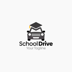 Illustration Vector Graphic Logo of School Drive. Merging Concepts of a academic hat and Car Shape. Good for business, startup, company logo