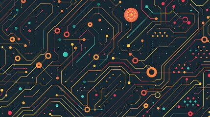 Tech Treasure Hunt: Cartoon Digital Circuit Board Pattern for Website Background