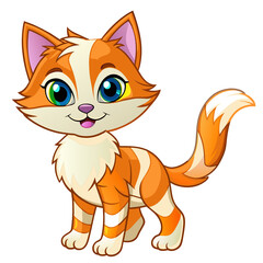 Obraz premium A cheerful and cute orange cat with green eyes, big ears, and a happy expression, standing confidently on its four legs, exuding charm and playfulness.