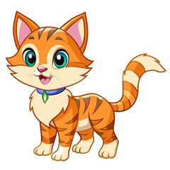 A cheerful and cute orange cat with green eyes, big ears, and a happy expression, standing confidently on its four legs, exuding charm and playfulness.