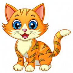 A cheerful and cute orange cat with green eyes, big ears, and a happy expression, standing confidently on its four legs, exuding charm and playfulness.