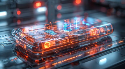 A conceptual design of a transparent smartphone with holographic display capabilities, representing cutting-edge technological advancements.