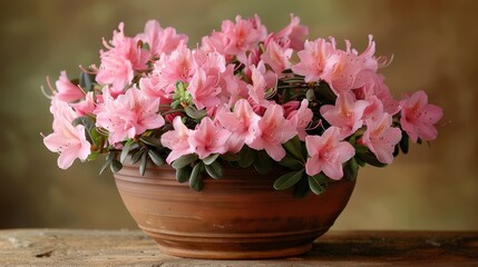 The beauty of a pink azalea or Rhododendron plant in full bloom 