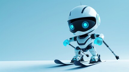 A 3D cute robot skiing, with space for text