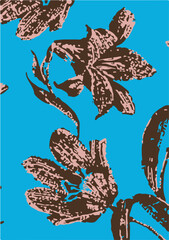 Naklejka premium Big flowers pattern, upscale floral pattern. graphical textures floral, trendy colors pattern , flowers background with leaves. vector illustration.