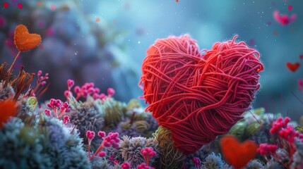 Fototapeta premium I Love Yarn Day concept background with copy space area for text. Beautiful background. Art 