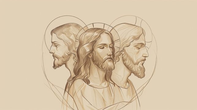 Divine Unity: Trinity Representation with Jesus, God the Father, and Holy Spirit, Biblical Illustration of Sacred Bond
