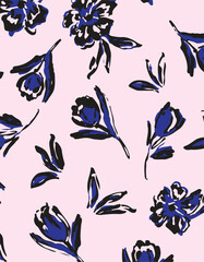 Big flowers pattern, upscale floral pattern. graphical textures floral, trendy colors pattern , flowers background with leaves. vector illustration.