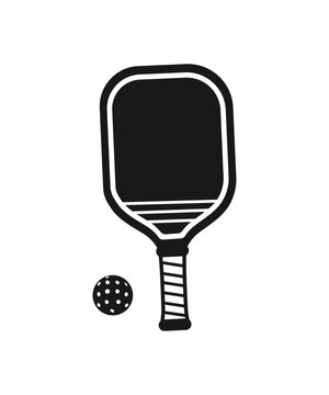 black pickleball paddle and ball clip art preview
