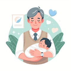 father and daughter illustration, father's day, holiday, international holiday,parent and baby 