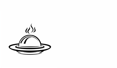 logo noir illustration vectorielle en 2D assiette avec une cloche de présentation et de maintien au chaud, sur un fond blanc avec espace négatif copyspace. Restaurant, carte, menu, gastronomie