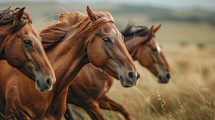 Obraz premium close up image of a group of horses in full gallop. horses running. Wallpaper