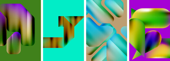 Set of colorful geometric posters - round shapes and circles with fluid color gradients. Abstract backgrounds for wallpaper, business card, cover, poster, banner, brochure, header, website