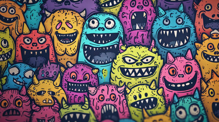 Angry Cute Monster Doodles in Bright Colors