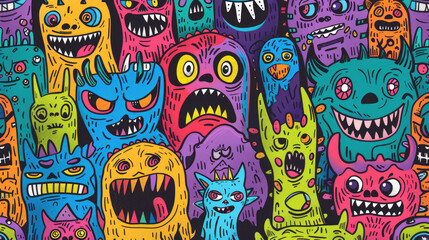 Angry Cute Monster Doodles in Bright Colors