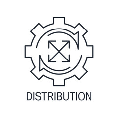 Mechanism of distribution. Vector linear icon isolated on white background.