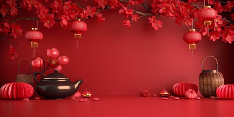 Obraz premium Traditional holiday background in Asian style. Chinese Mid-Autumn Festival, Happy New Year. spring festival Asian decor for lunar new year