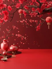 Obraz premium Traditional holiday background in Asian style. Chinese Mid-Autumn Festival, Happy New Year. spring festival Asian decor for lunar new year