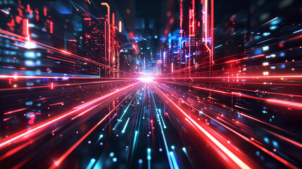 Fototapeta premium High speed data network in motion. Generative AI.