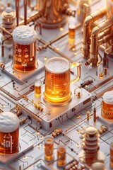 Beer Brewing Process Infographic with Detailed Technical Diagrams and Instructional Layout on Isolated Background