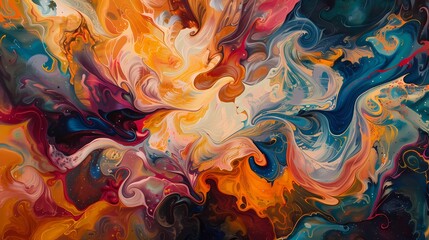 Swirling patterns of color dance across the canvas, evoking a sense of rhythm and movement in an abstract expressionist masterpiece