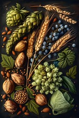 Obraz premium Comprehensive of Essential Beer Brewing Ingredients in Muted Tones