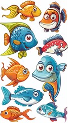 Cartoon fishes set, isolated design elements 