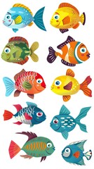 Cartoon fishes set, isolated design elements 