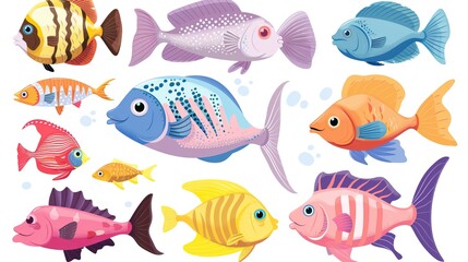 Cartoon fishes set, isolated design elements 