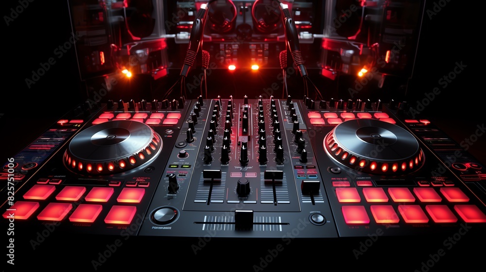 Wall mural club night board dj headphones music radio record studio sound mixer audio mixing mix musical stereo digital equipment volume dance earphones disc party turn equalizer balance groo