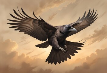 Naklejka premium Sketch lines a majestic crow with iridescent black (1)