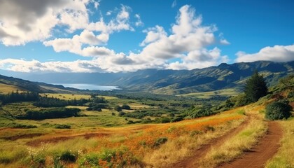 A stunning spring day landscaping views of fertile land surrounded beautiful green vegetation, wide stretches of hills and mountains with clear skies in spring