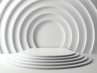 Obraz premium Create a 3D rendering of a simple, elegant stage with soft lighting and a subtle geometric pattern in the background.