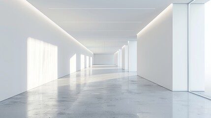 Modern empty gallery with white walls, sleek design, isolated background, optimal studio lighting, perfect for product showcases