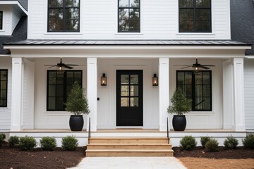 Front view of a house's facade, showcasing its architectural design and exterior features