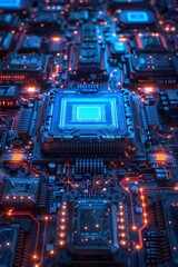 Fototapeta premium Luminescent Digital Circuit Board Design - Futuristic Technological Concept in Cinematic Rendering