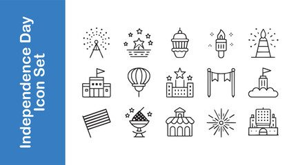 Independence Day Icon Set with Editable vector outline. Independent Day, USA Flag, United States.