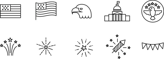 4th of July USA Independence Day Line Icons