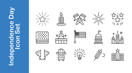 Independence Day Icon Set with Editable vector outline. Independent Day, USA Flag, United States.