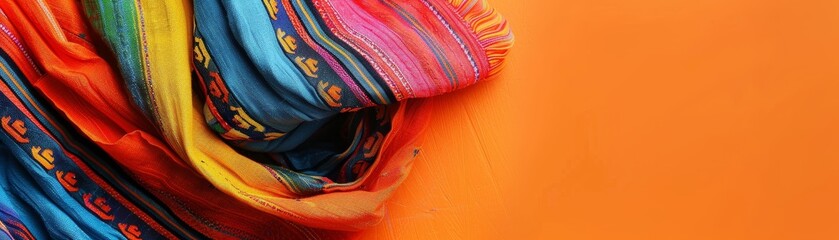 Vibrant Mexican rebozo against a colorful backdrop