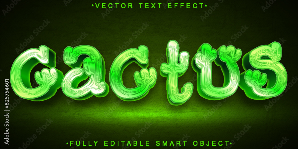 Poster Green Shiny Cactus Vector Fully Editable Smart Object Text Effect