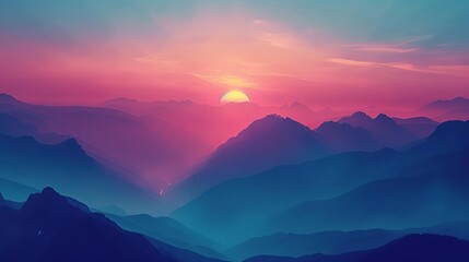 Obraz premium mountain sunset close up, focus on, copy space rich twilight tones, double exposure silhouette with peaks