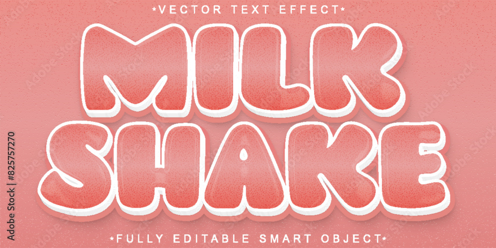 Poster cartoon strawberry milkshake vector fully editable smart object text effect