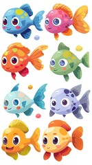 Cartoon baby fish set, vector illustration of a fish 